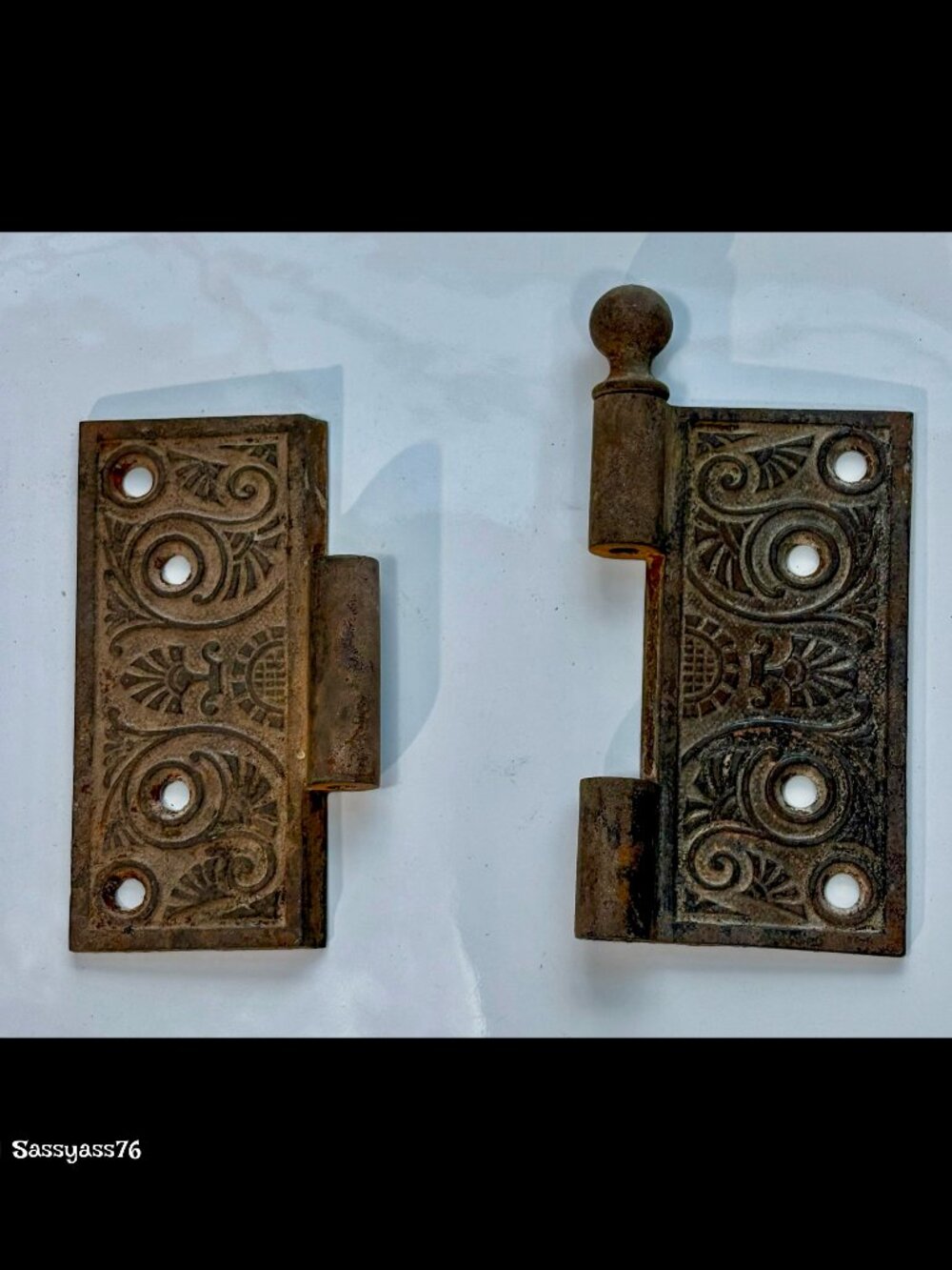 🆕ANTIQUE▪️Authentic Early 1900's Ornate 4"X4" Victorian Cast Iron Door Hinges - Picture 7 of 7